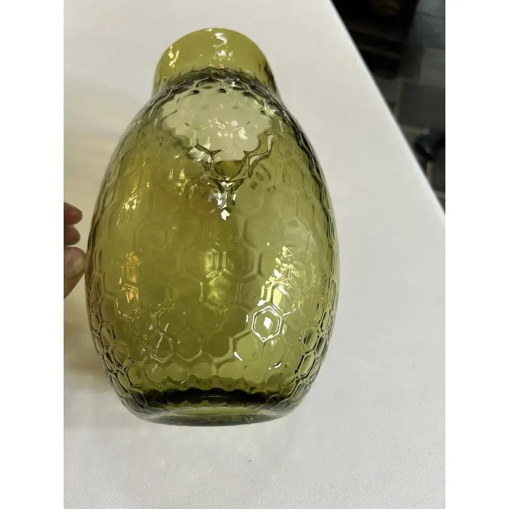 Vintage Art Glass Green Owl Pitcher Retro Honeycomb Glass 10 Inches🔥 - Picture 2 of 3